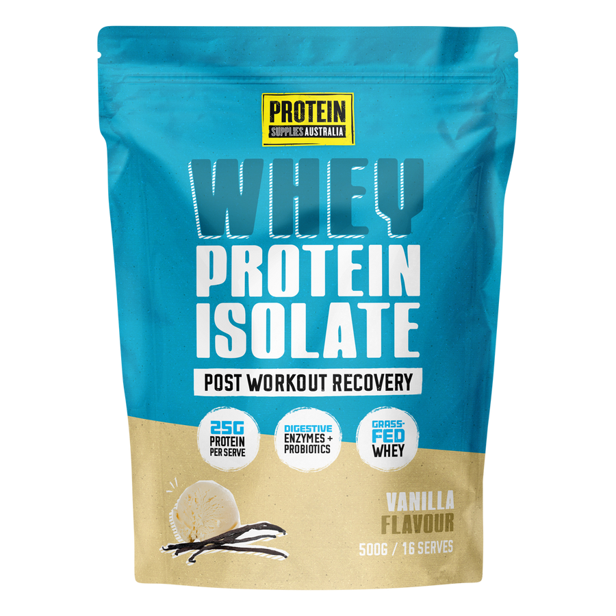 Protein Supplies Australia WPI Whey Protein Isolate in Vanilla flavor, perfect for muscle growth, recovery, and fitness nutrition.