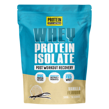 Protein Supplies Australia WPI Whey Protein Isolate in Vanilla flavor, perfect for muscle growth, recovery, and fitness nutrition.
