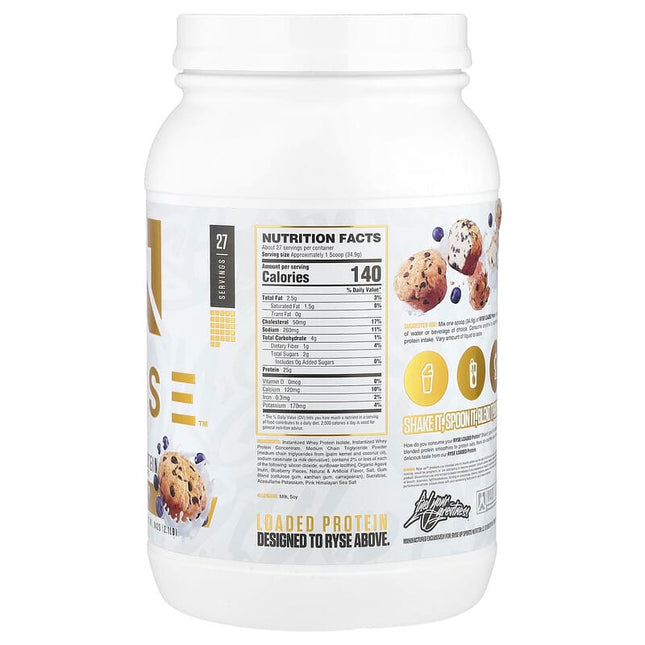 Protein powder container with label on a white background