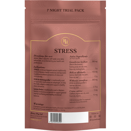 Ritua STRESS 7 Day Saffron Ashwagandha LemonBalm Reishi 14 Caps