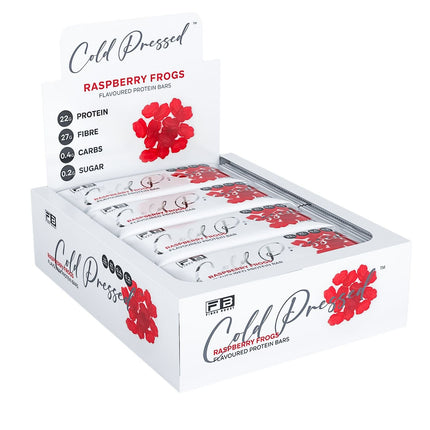 Box of Cold Pressed Raspberry Frogs on a white background