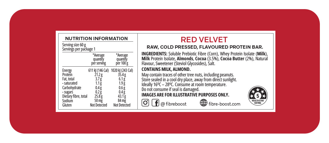 Fibre Boost Cold Pressed Red Velvet flavoured Protein Bar