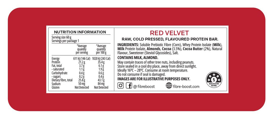Fibre Boost Cold Pressed Red Velvet flavoured Protein Bar