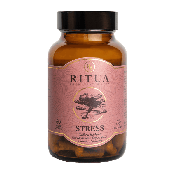 Ritua Stress supplement with saffron ashwagandha lemon balm and reishi