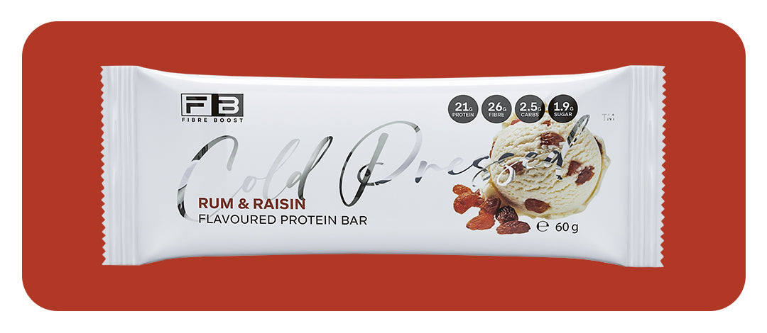 Fibre Boost Cold Pressed Rum and Raisin flavoured Protein Bar