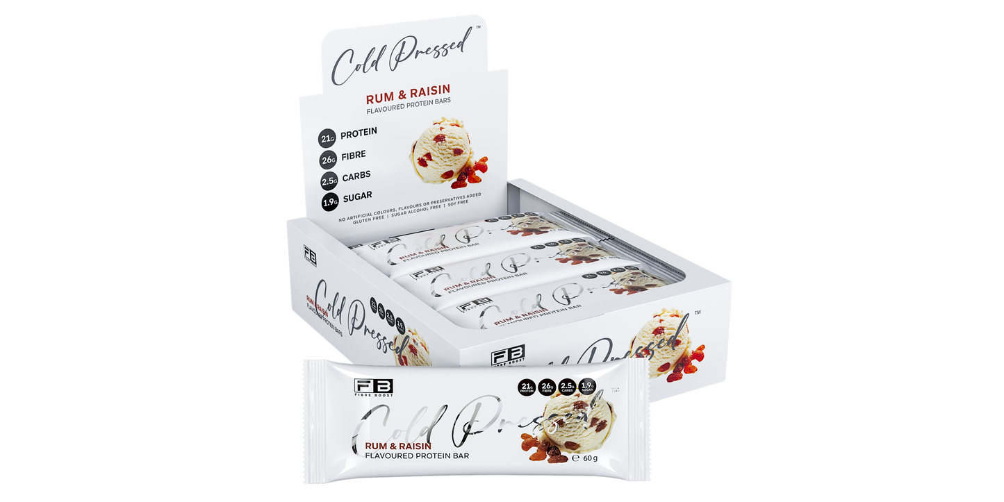 Fibre Boost Cold Pressed Rum and Raisin flavoured Protein Bar