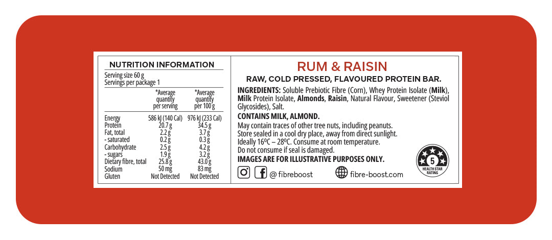 Fibre Boost Cold Pressed Rum and Raisin flavoured Protein Bar