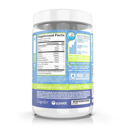 Supplement container with label showing nutritional information on a white background