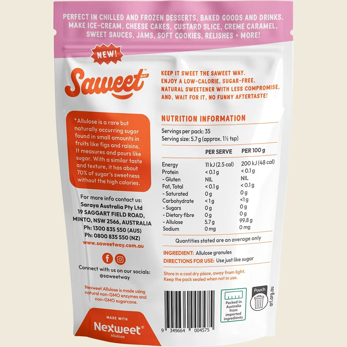 Saweet Way Pure Allulose Natural Sweetener Granules 200g