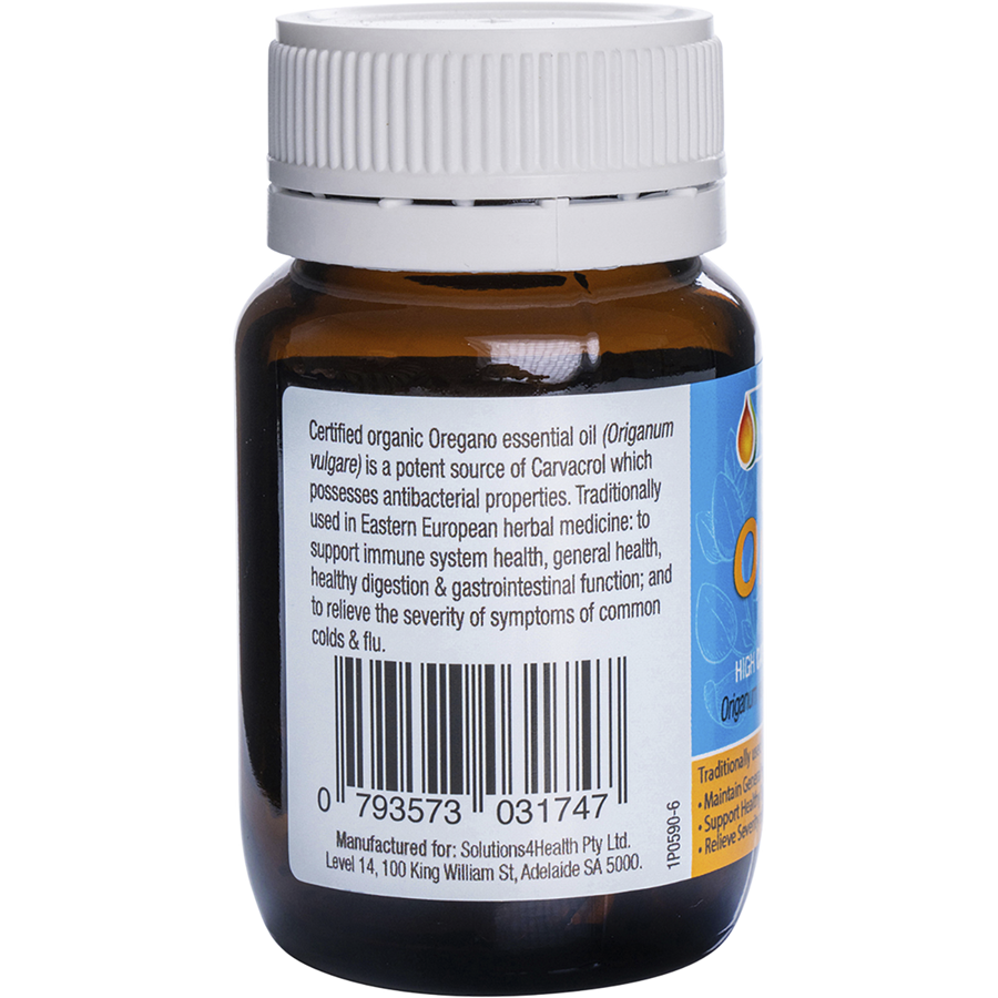 Oil of Wild Oregano VegeCaps in a clear bottle