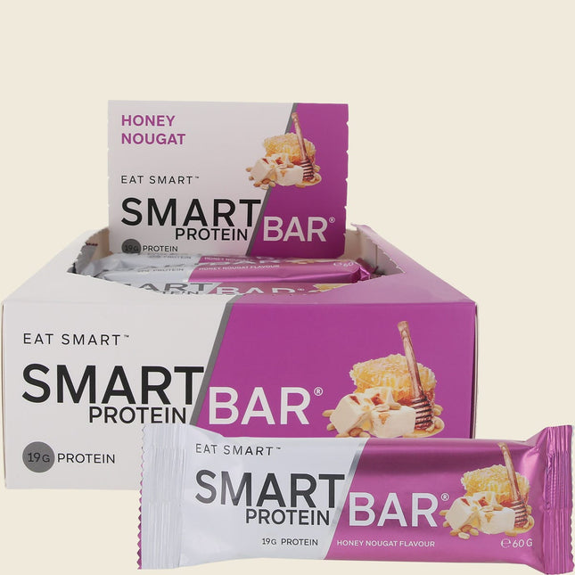Smart Protein Bar Honey Nougat 12 x 60g carton with individual bars