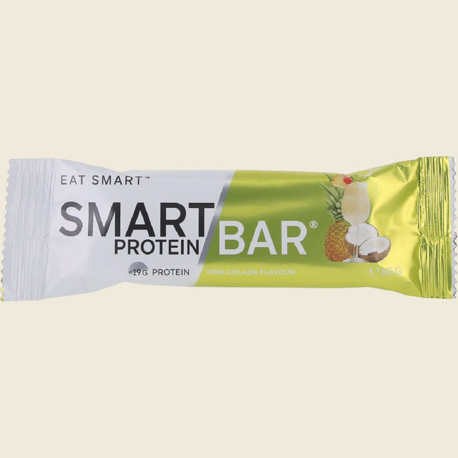 Front of Smart Protein Bar Pina Colada flavour packet showing 19g protein