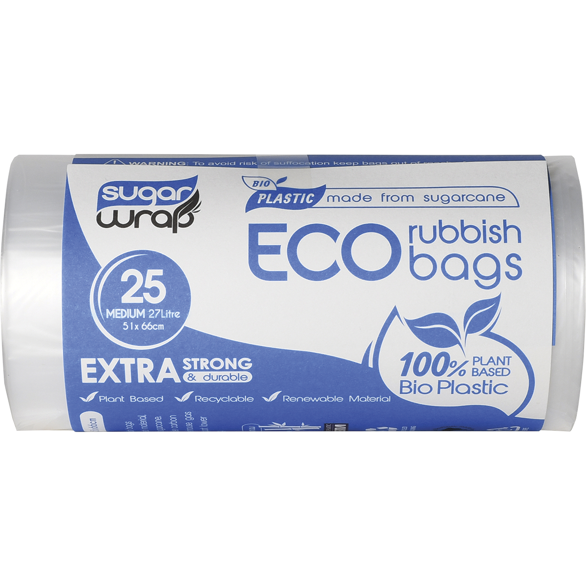 Eco Rubbish Bags Made from Sugarcane Medium 27L