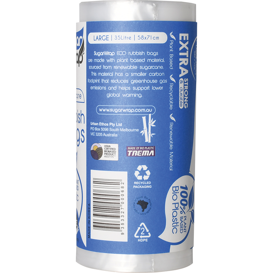 Eco Rubbish Bags Made from Sugarcane Large 35L