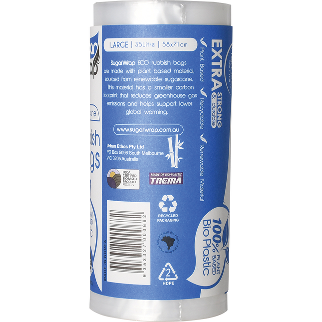 Eco Rubbish Bags Made from Sugarcane Large 35L