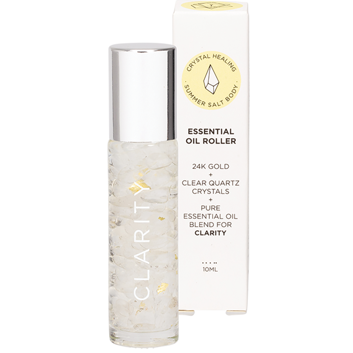 Essential Oil Roller 24K Gold Clarity Clear Quartz