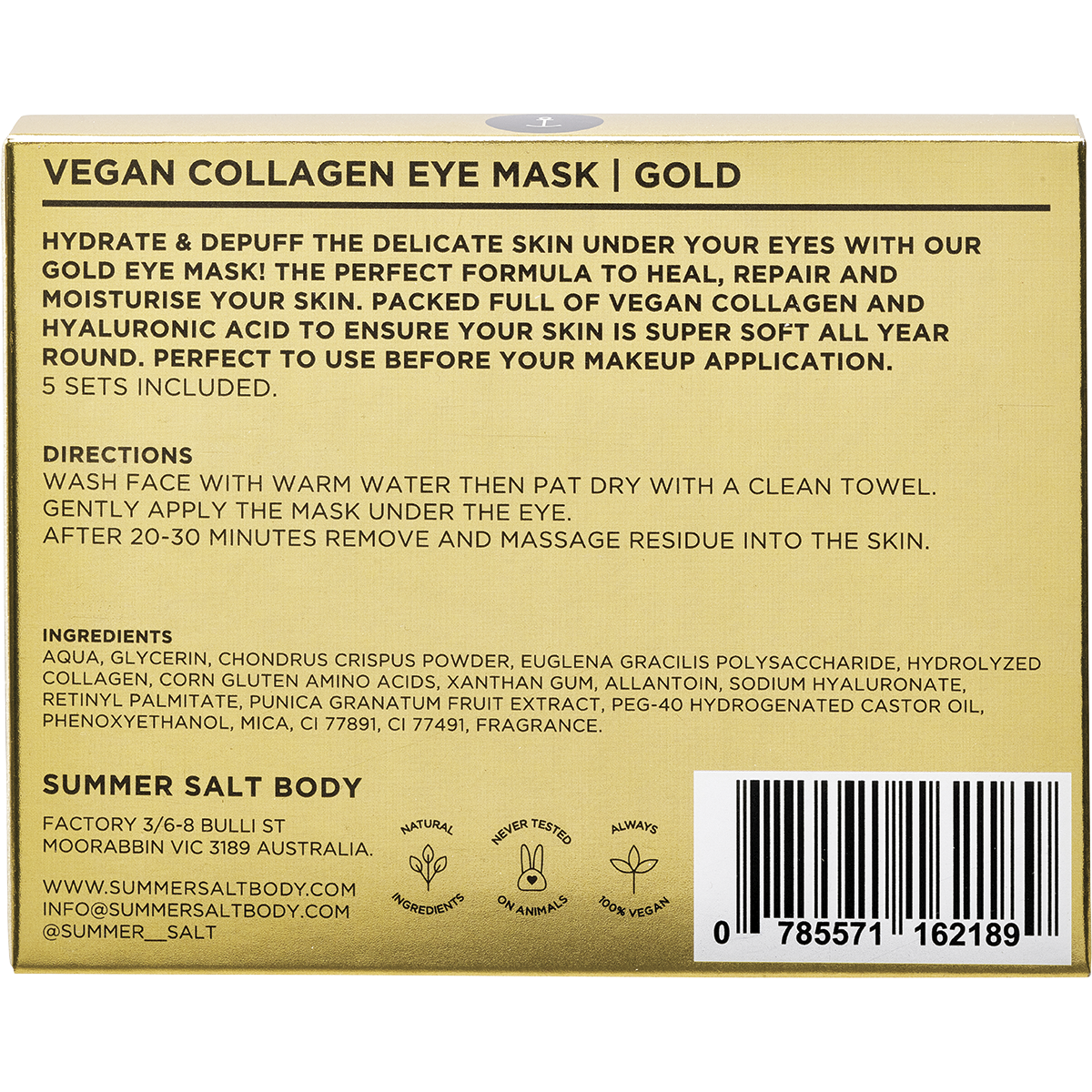 Vegan Collagen Eye Mask Sets Gold