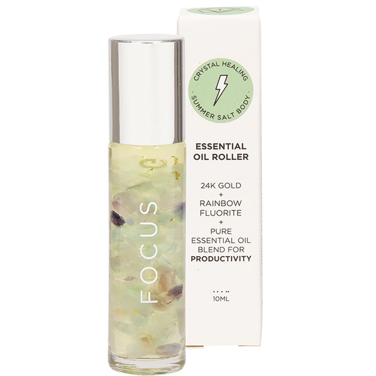 Essential Oil Roller 24K Gold Focus Rainbow Fluorite