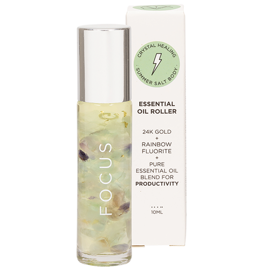 Essential Oil Roller 24K Gold Focus Rainbow Fluorite