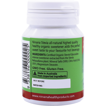Nirvana Organics Stevia Tablets, zero calorie natural sweetener in compact case