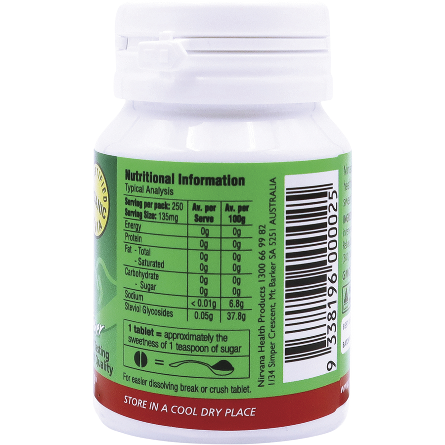 Nirvana Organics Stevia Tablets in convenient packaging