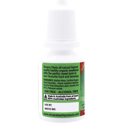 Nirvana Organics Stevia Liquid bottle on a white background