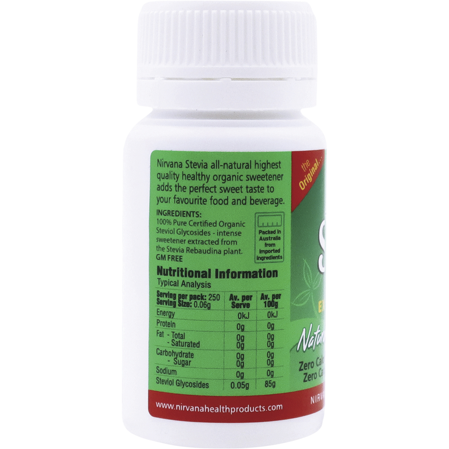 Nirvana Organics stevia powder pure extract in a bag