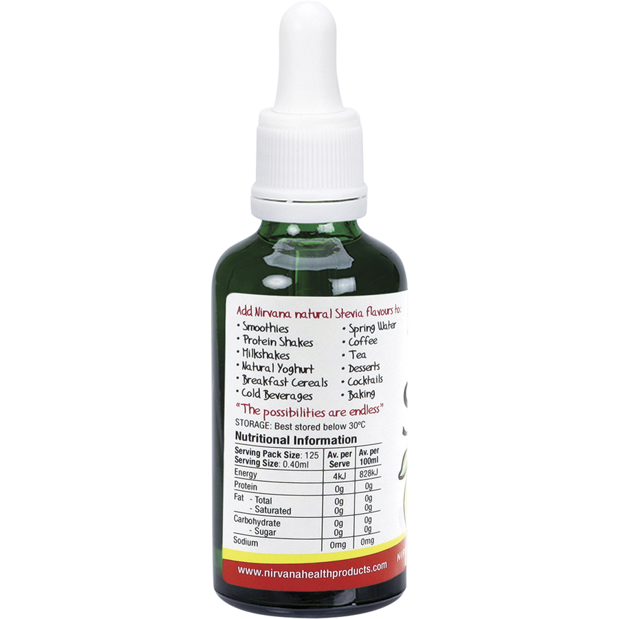 Nirvana Organics Liquid Stevia Lemon bottle with natural ingredients label