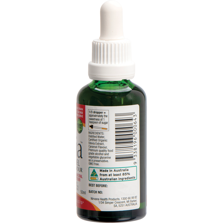 Nirvana Organics liquid stevia caramel flavor bottle