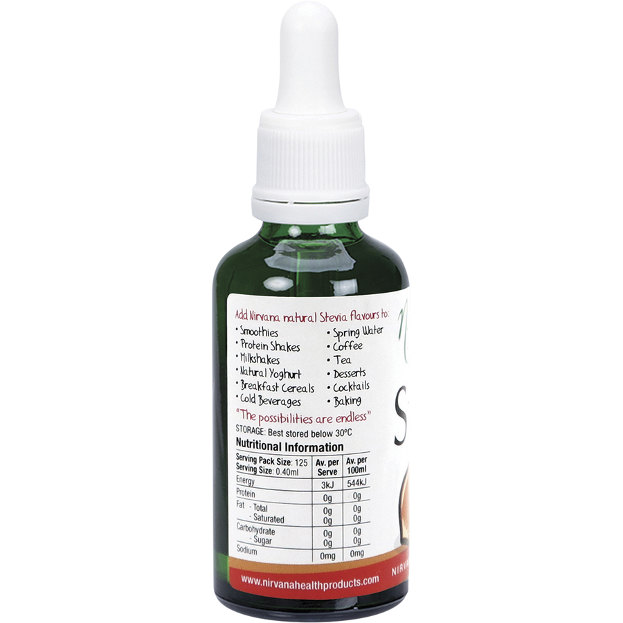Nirvana Organics Hazelnut Liquid Stevia bottle with organic certification label