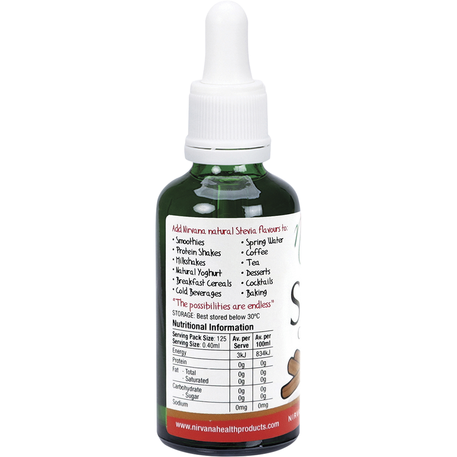 Nirvana Organics Liquid Stevia Cinnamon Bottle with Organic Certification Label