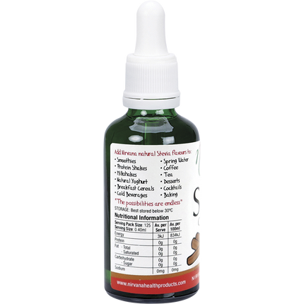 Nirvana Organics Liquid Stevia Cinnamon Bottle with Organic Certification Label