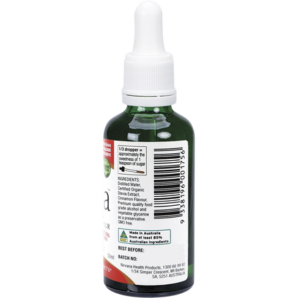 Nirvana Organics organic cinnamon liquid stevia bottle on white background
