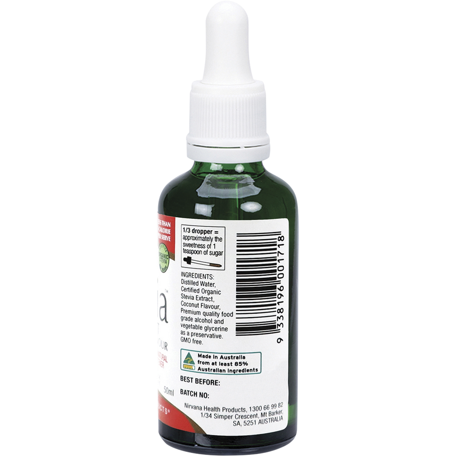Nirvana Organics Liquid Stevia Coconut bottle on white background