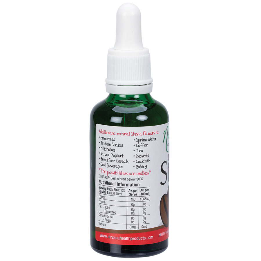 Nirvana Organics liquid stevia coffee bottle on display