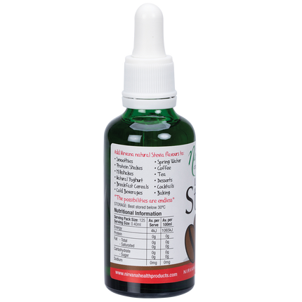 Nirvana Organics liquid stevia coffee bottle on display