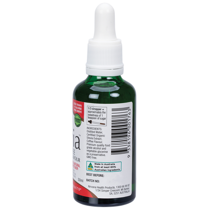 Nirvana Organics Liquid Stevia coffee bottle in vibrant packaging