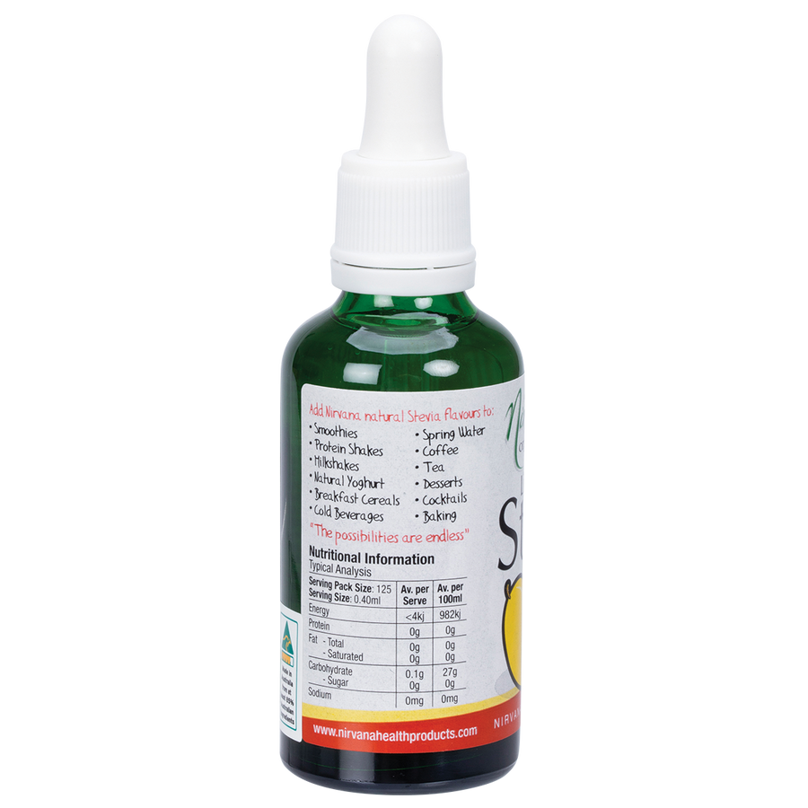 Nirvana Organics Liquid Stevia Mango bottle with organic zero calorie sweetener