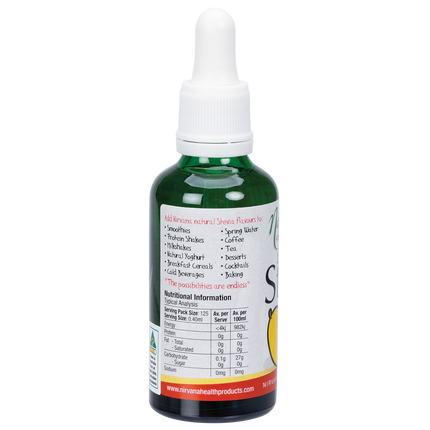 Nirvana Organics Liquid Stevia Mango bottle with organic zero calorie sweetener