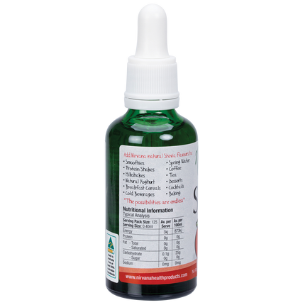 Nirvana Organics Peach Liquid Stevia sweetener bottle on white background