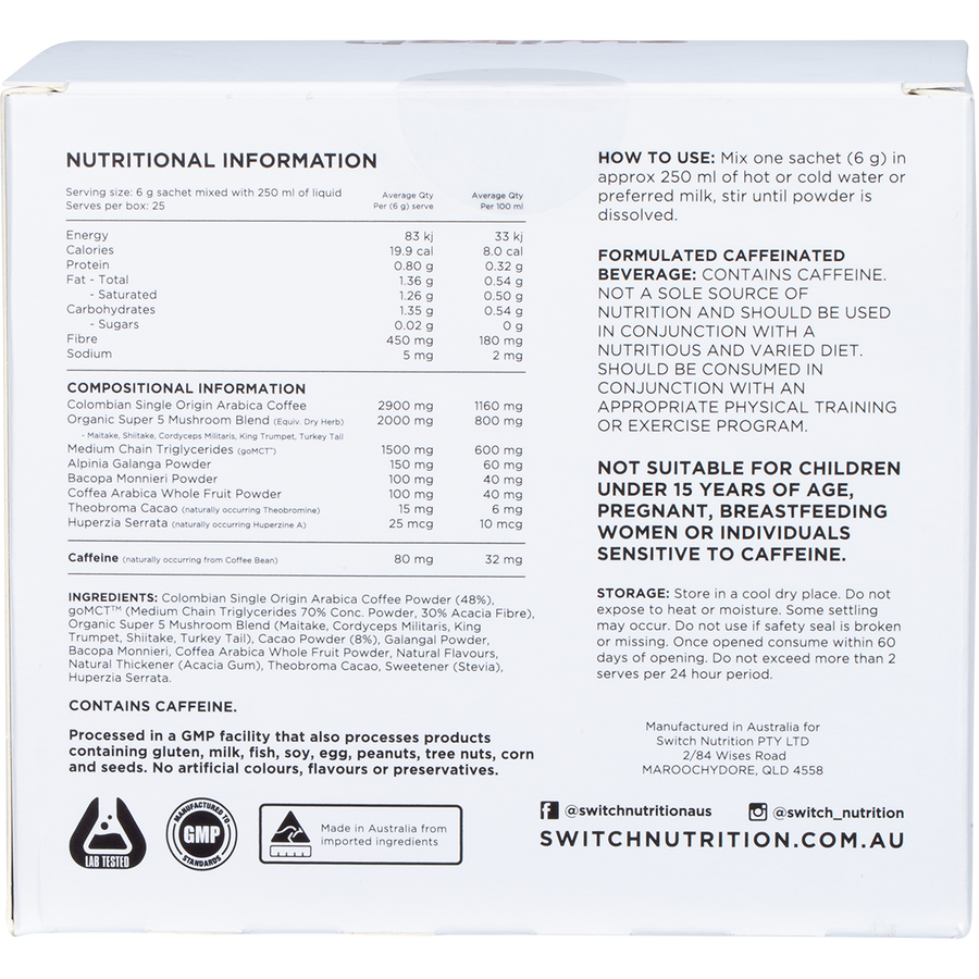 Switch Nutrition Coffee Mental Focus Elixir Cafe Mocha