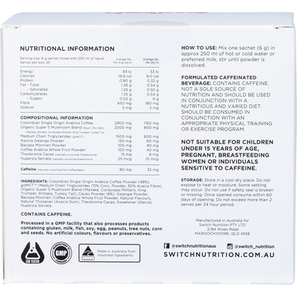 Switch Nutrition Coffee Mental Focus Elixir Cafe Mocha
