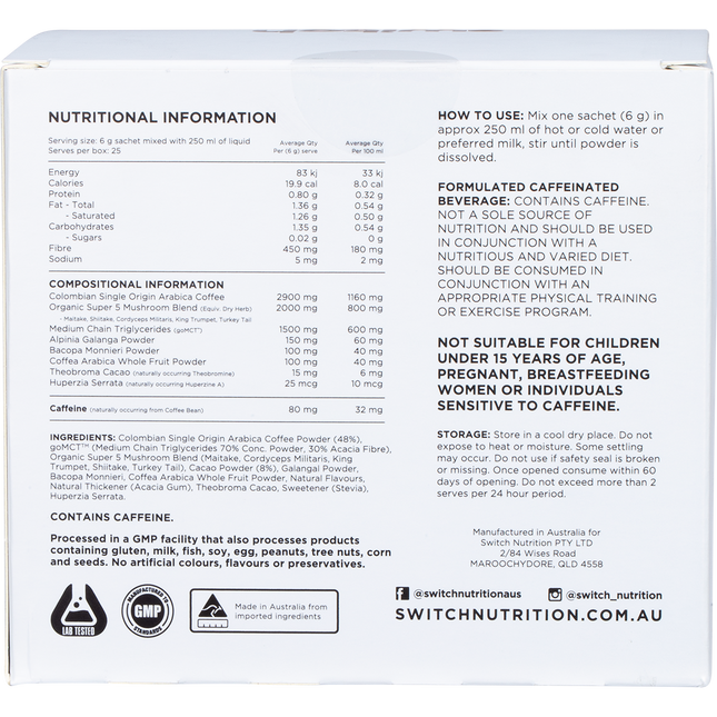 Switch Nutrition Coffee Mental Focus Elixir Cafe Mocha