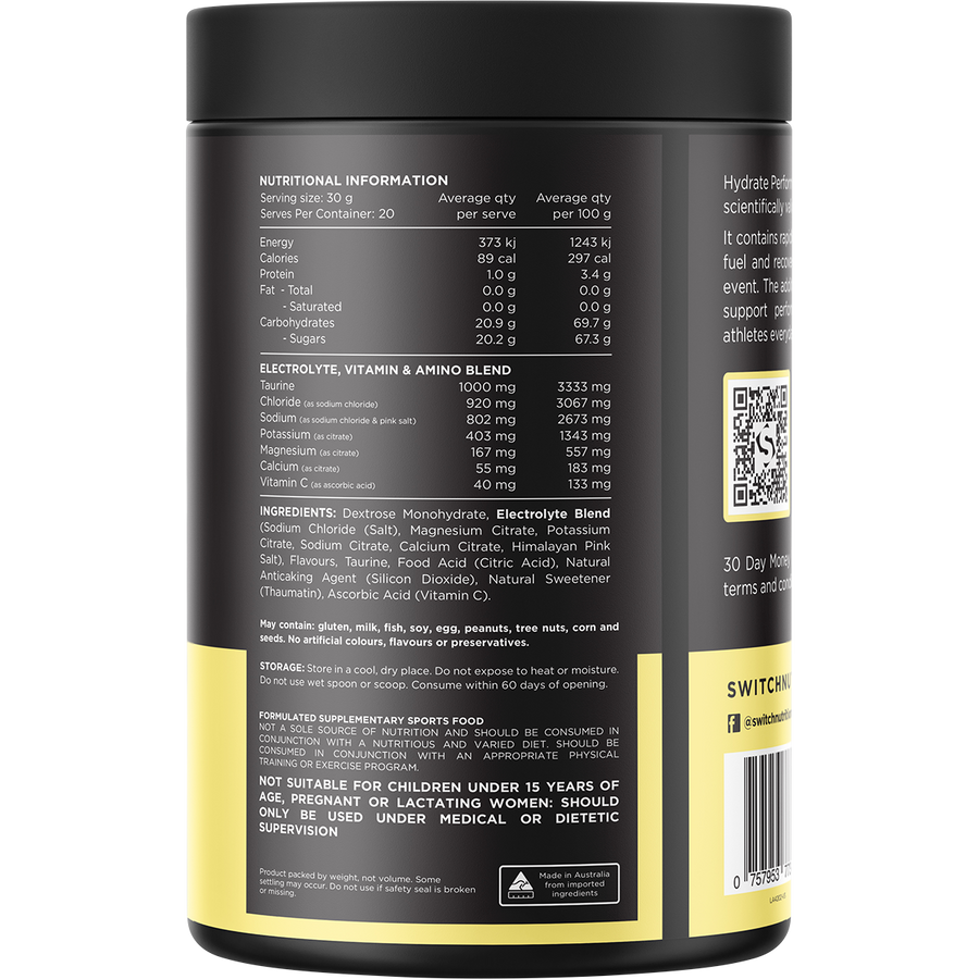 Hydrate Perform Electrolytes & Carbs Lemon Lime