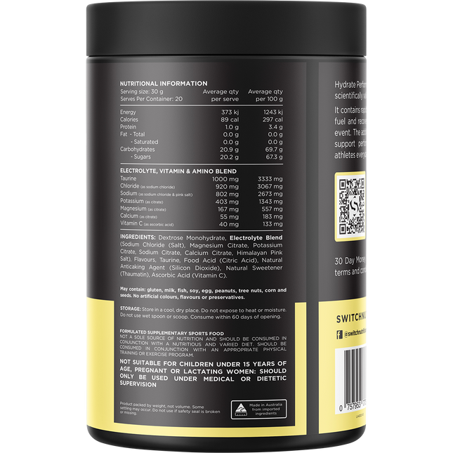 Hydrate Perform Electrolytes & Carbs Lemon Lime