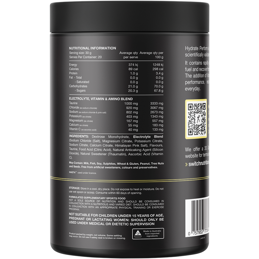 Switch Nutrition Perform Hydrate Electrolytes & Carbs Lemon Lime