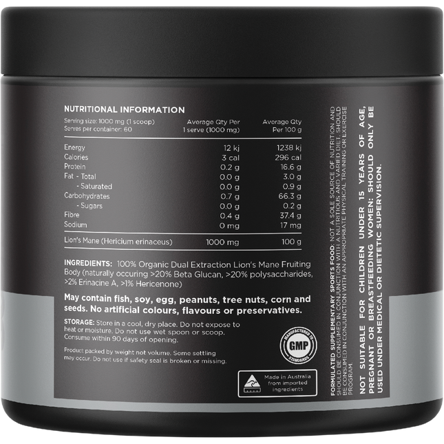 Switch Nutrition Lion's Mane 100% Pure Organic Unflavoured