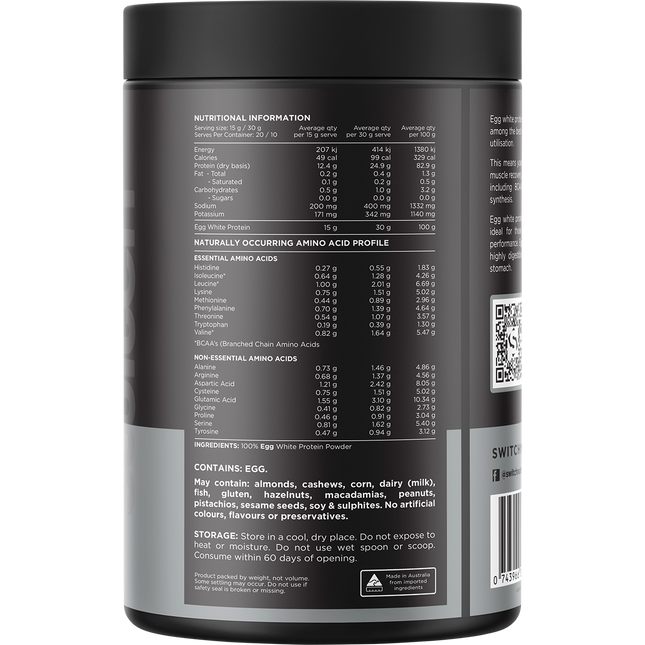 Switch Nutrition Egg White Protein Powder Unflavoured