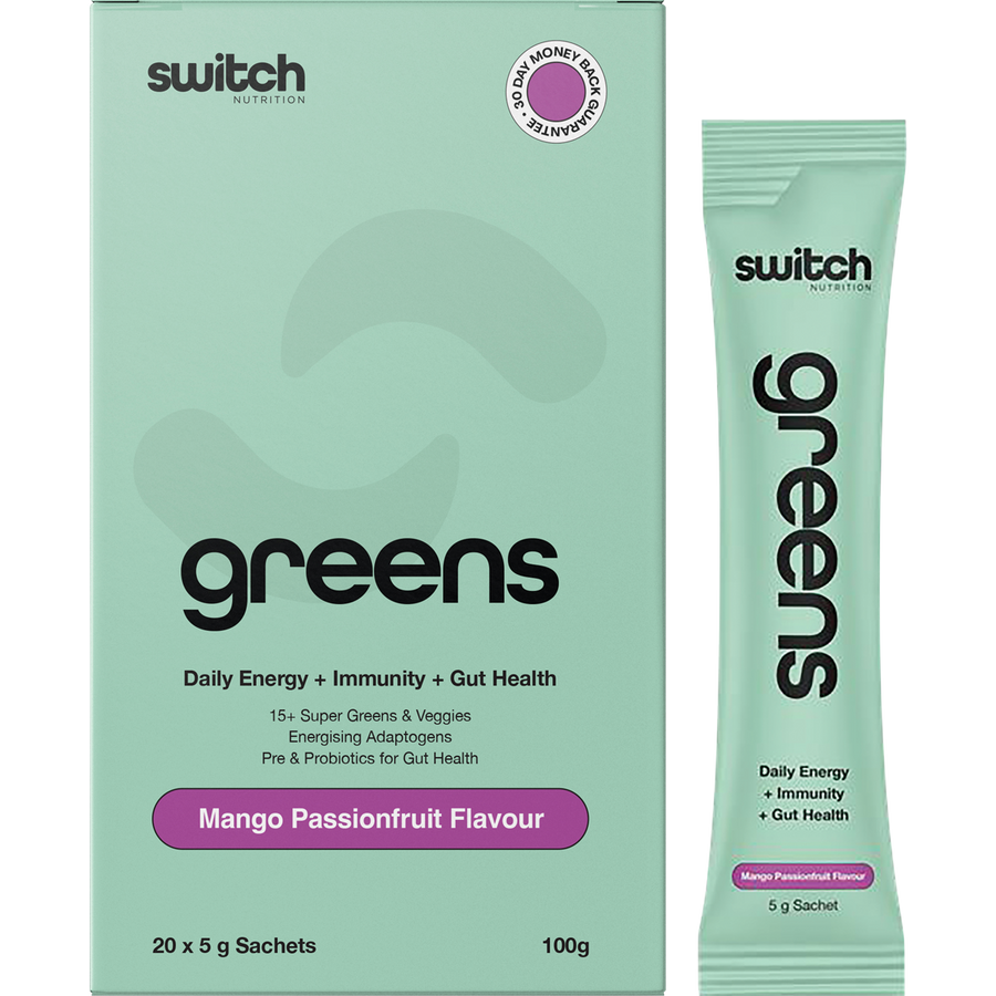 Switch Nutrition Greens Sachets in Mango Passionfruit flavor
