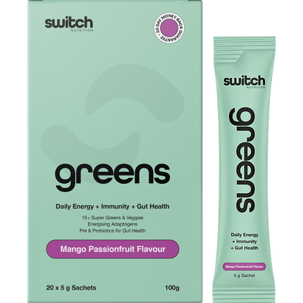 Switch Nutrition Greens Sachets in Mango Passionfruit flavor
